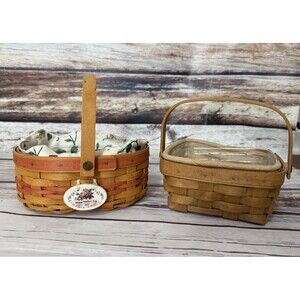 Longaberger Basket Lot Of 2 With Liners Protectors Square Handles Charm